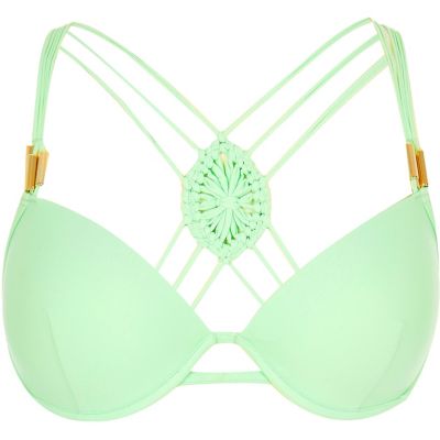 Light green strappy plunge bikini top
